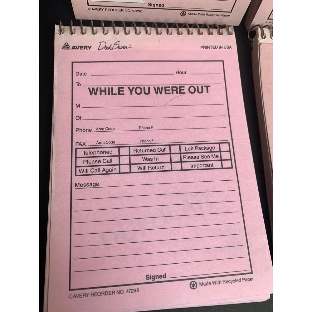 Vintage 4 Avery 47296‎ While You Were Out Phone Message Booklets Pink Retro 90s